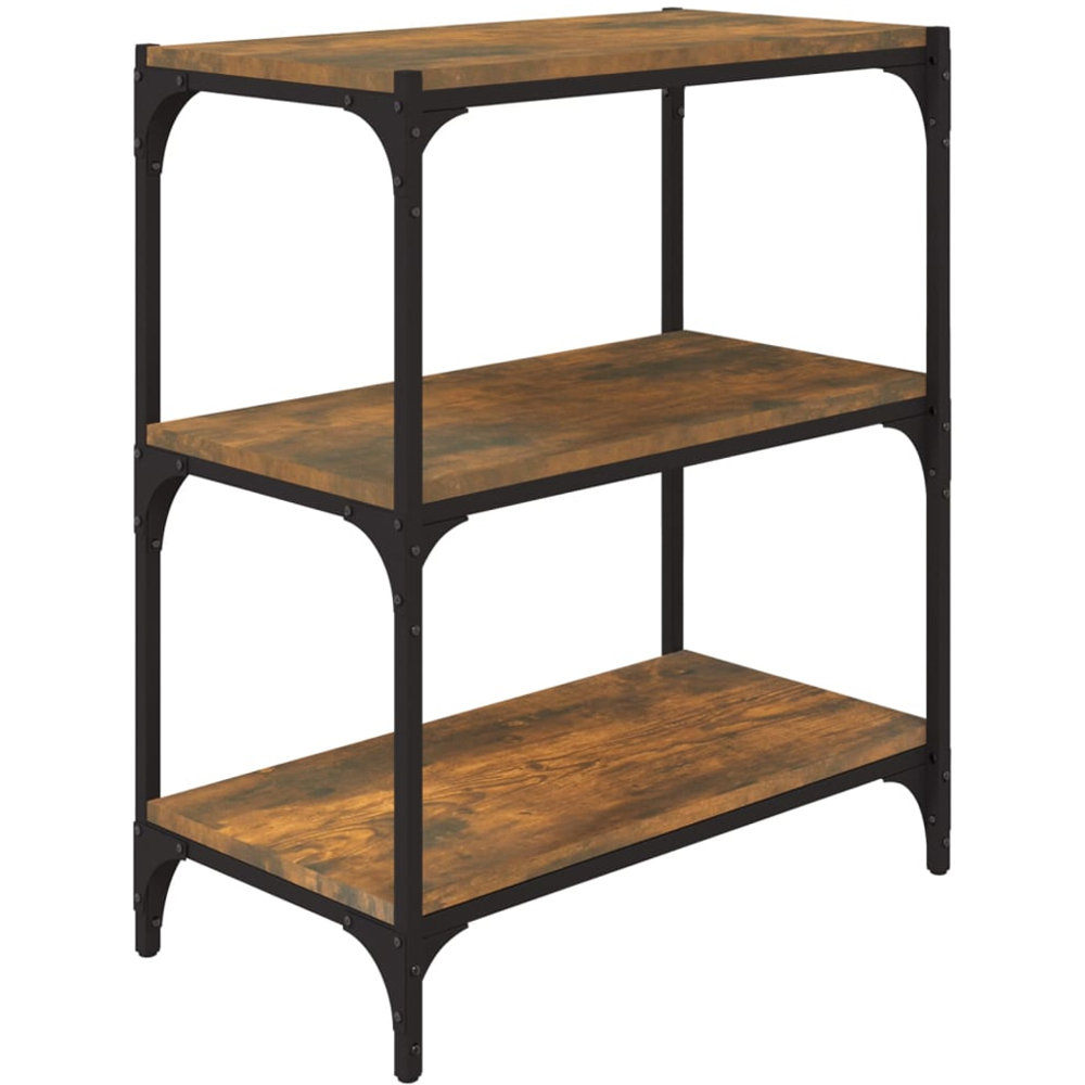 vidaXL 3 Shelf Smoked Oak Processed Wood and Steel Bookcase Image 2