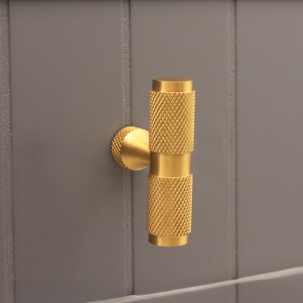 Spira Brass Satin Brass Knurled T-Bar Pull Cupboard Handle Image 2