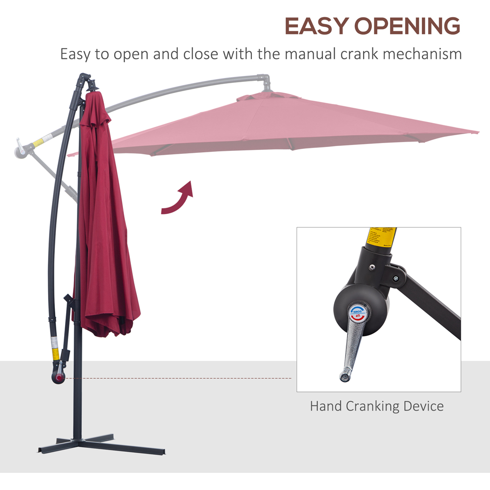 Outsunny Wine Red Crank Handle Cantilever Parasol with Cross Base 3m Image 5