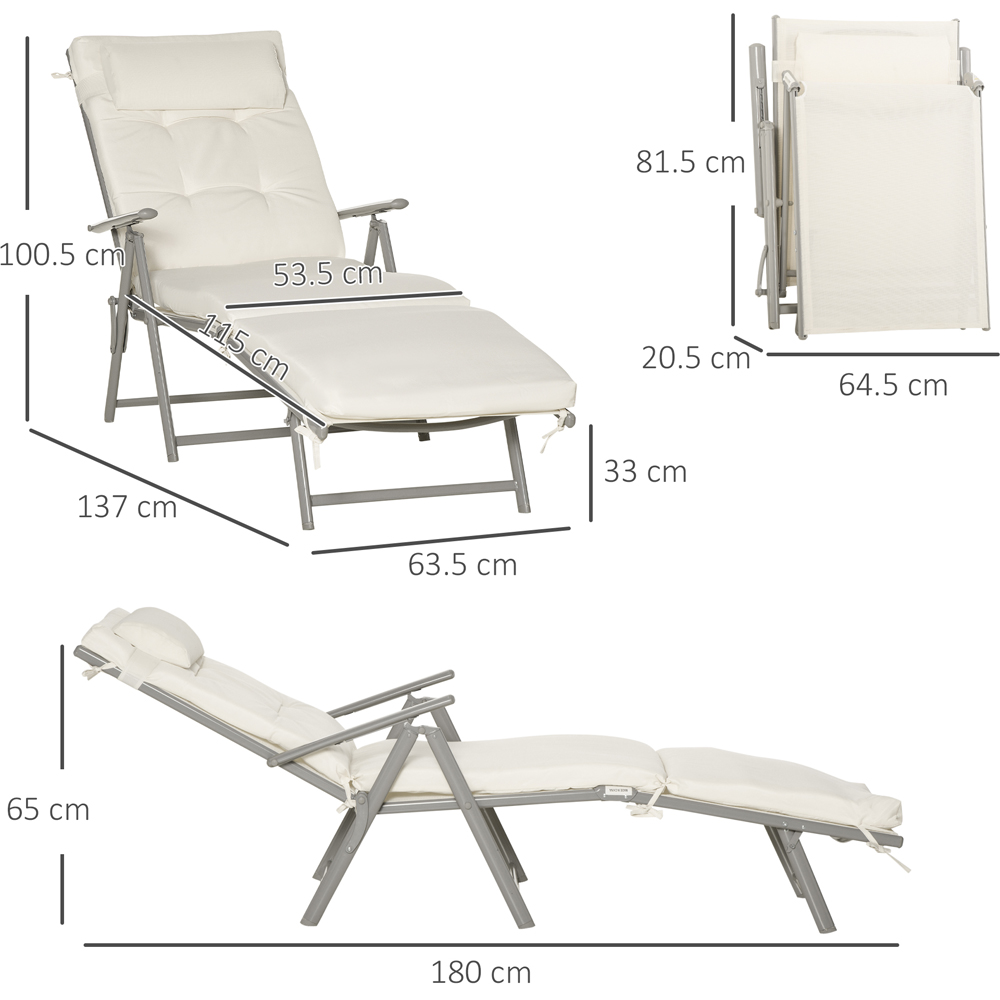 Outsunny Cream White Foldable Sun Lounger with Cushion Image 7