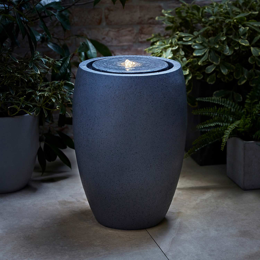 ValueLights Grey Round Tall Urn Solar LED Outdoor Water Fountain Feature Image 6