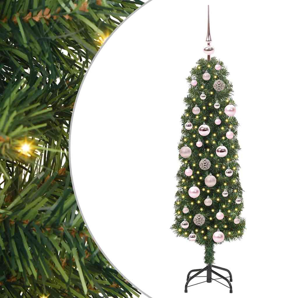 vidaXL Green Artificial Christmas Tree with Pinecones LEDs Pink Decoration Ornaments 4ft Image 2