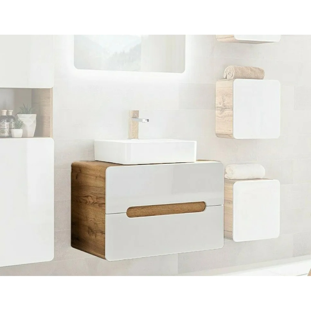 Impact Furniture Aruba White Gloss and Oak Wall Mounted Vanity Unit 800mm Image 6