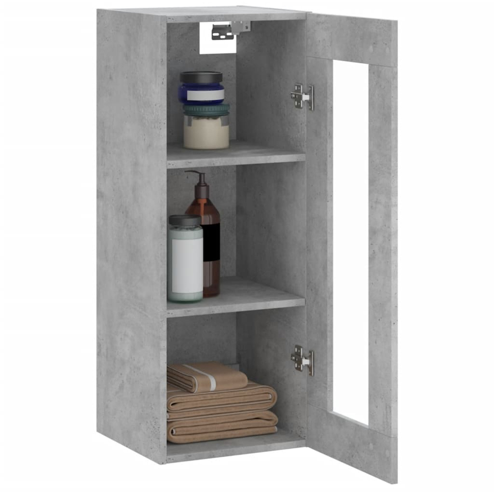 vidaXL Single Glass Door Concrete Grey Wall Mounted Slim Cabinet Image 5