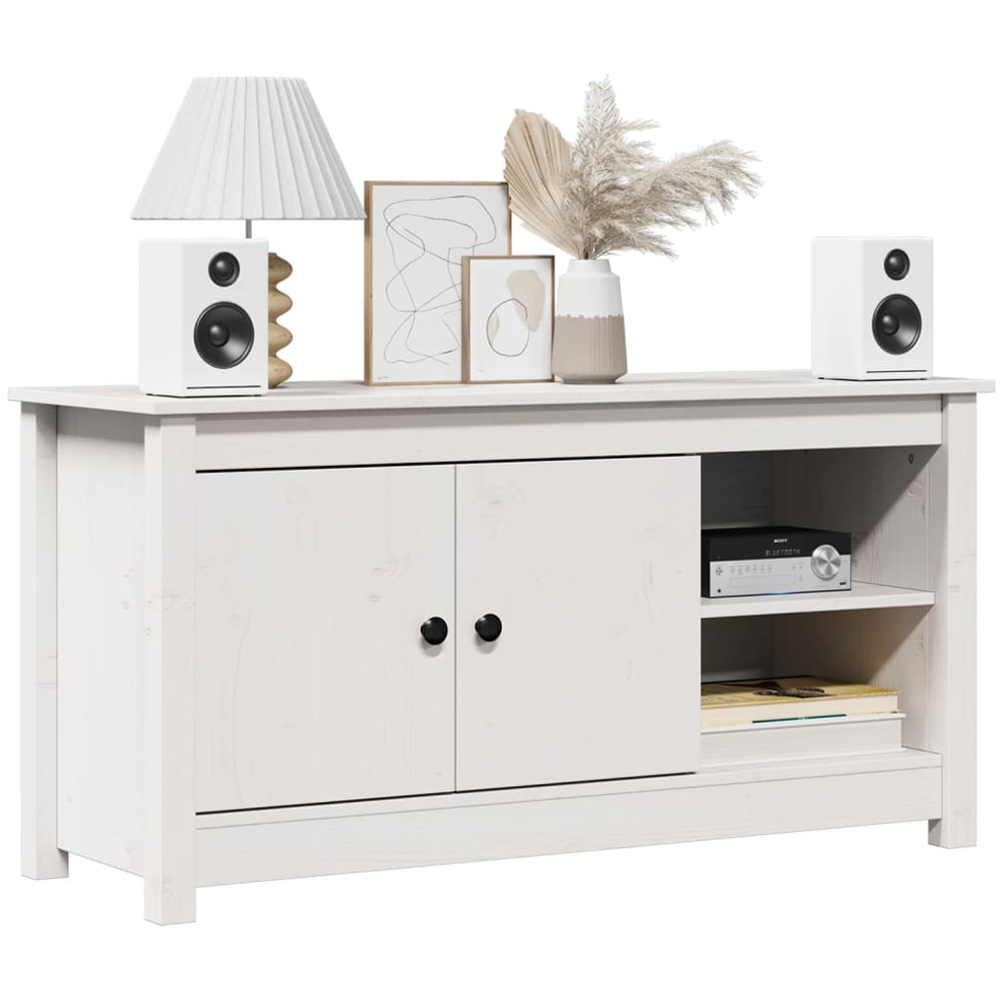 vidaXL 2 Door 2 Shelf White Solid Pine Wood TV Cabinet Image 3