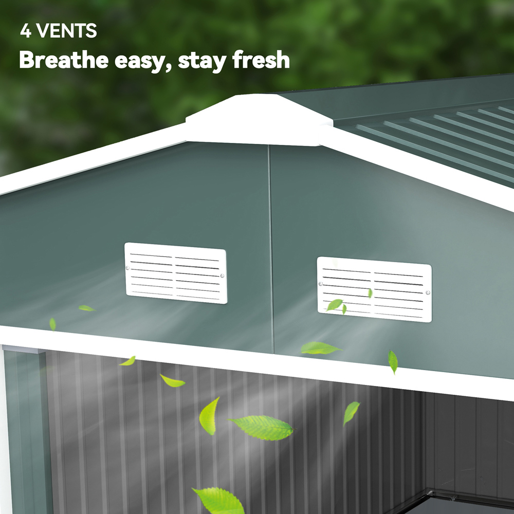 Outsunny 13 x 11ft Green Metal Apex Garden Shed Image 7