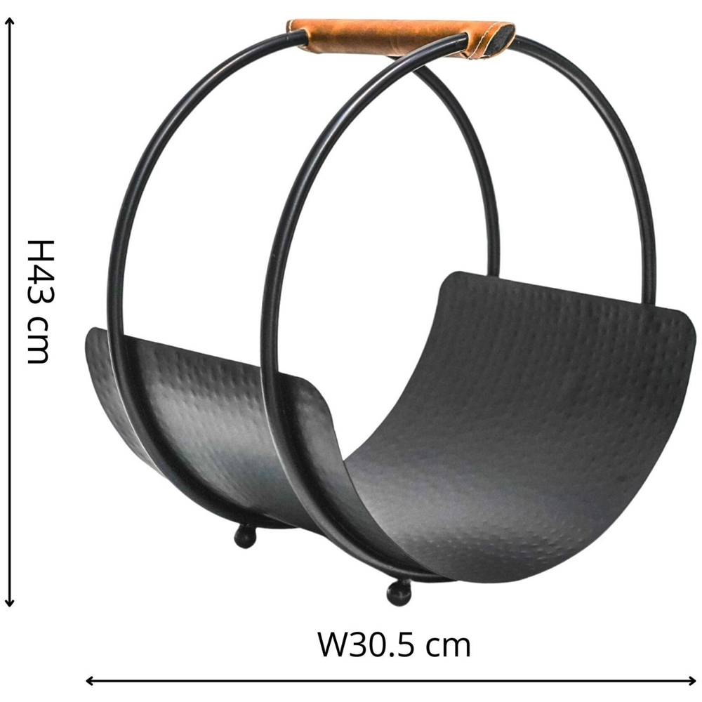 Ivyline Black Leather Handle Round Log Holder 43 x 30.5cm Image 5