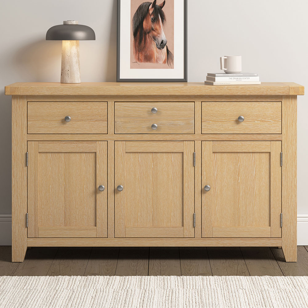 Seconique Windsor 3 Door 3 Drawer Natural Oak Sideboard Image 1