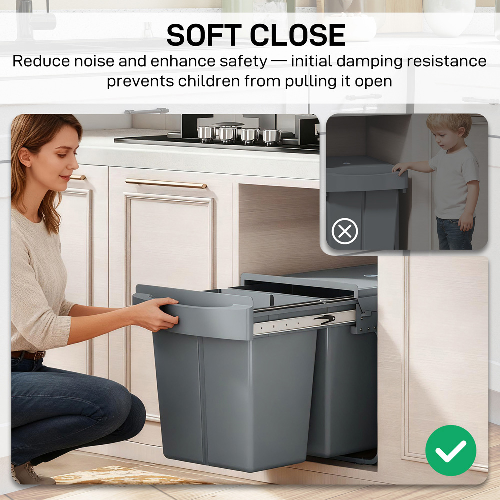 HOMCOM Grey Dual Pull Out Bin 40L Image 7