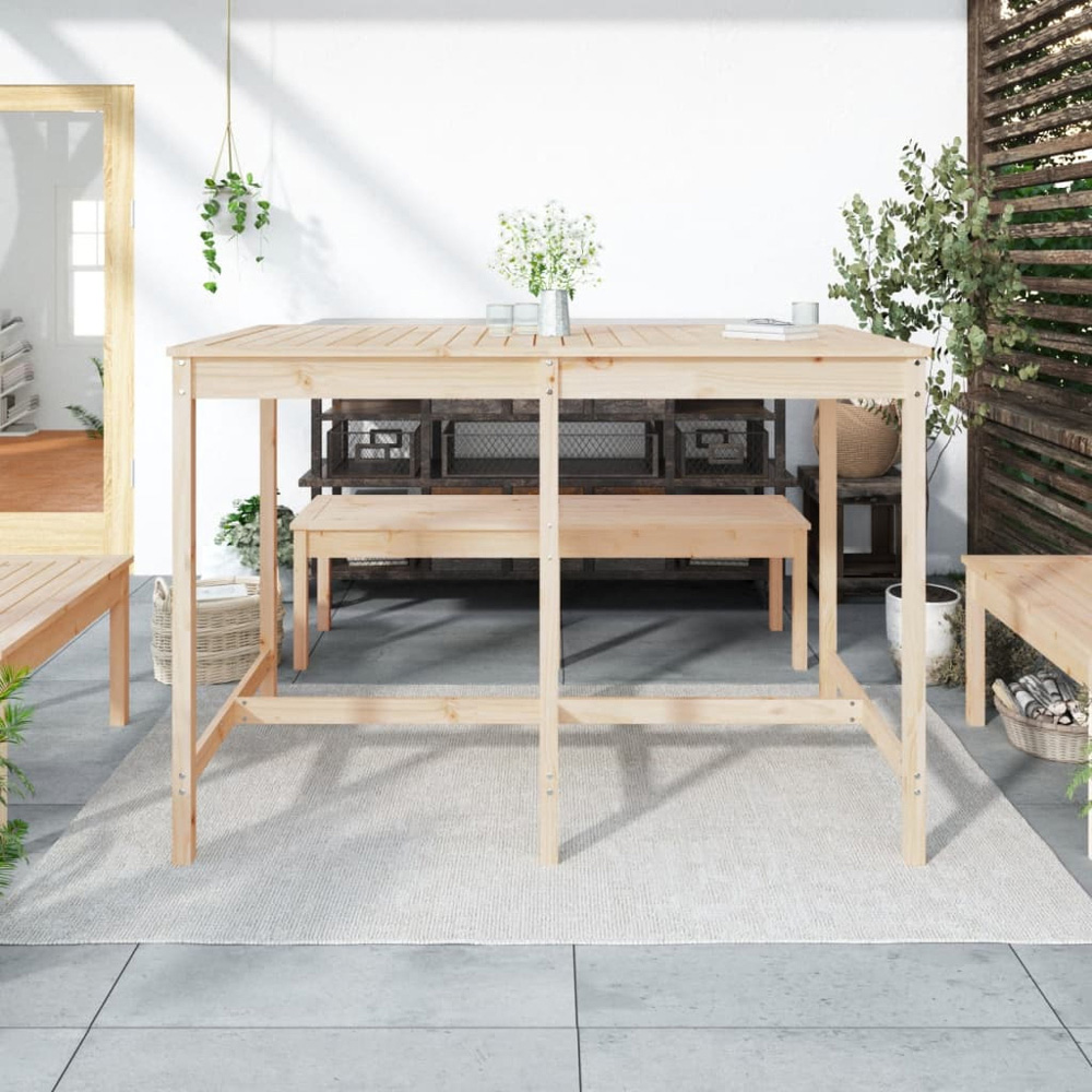 vidaXL 6 Seater Solid Pine Wood Slatted Garden Dining Table Natural Image 6