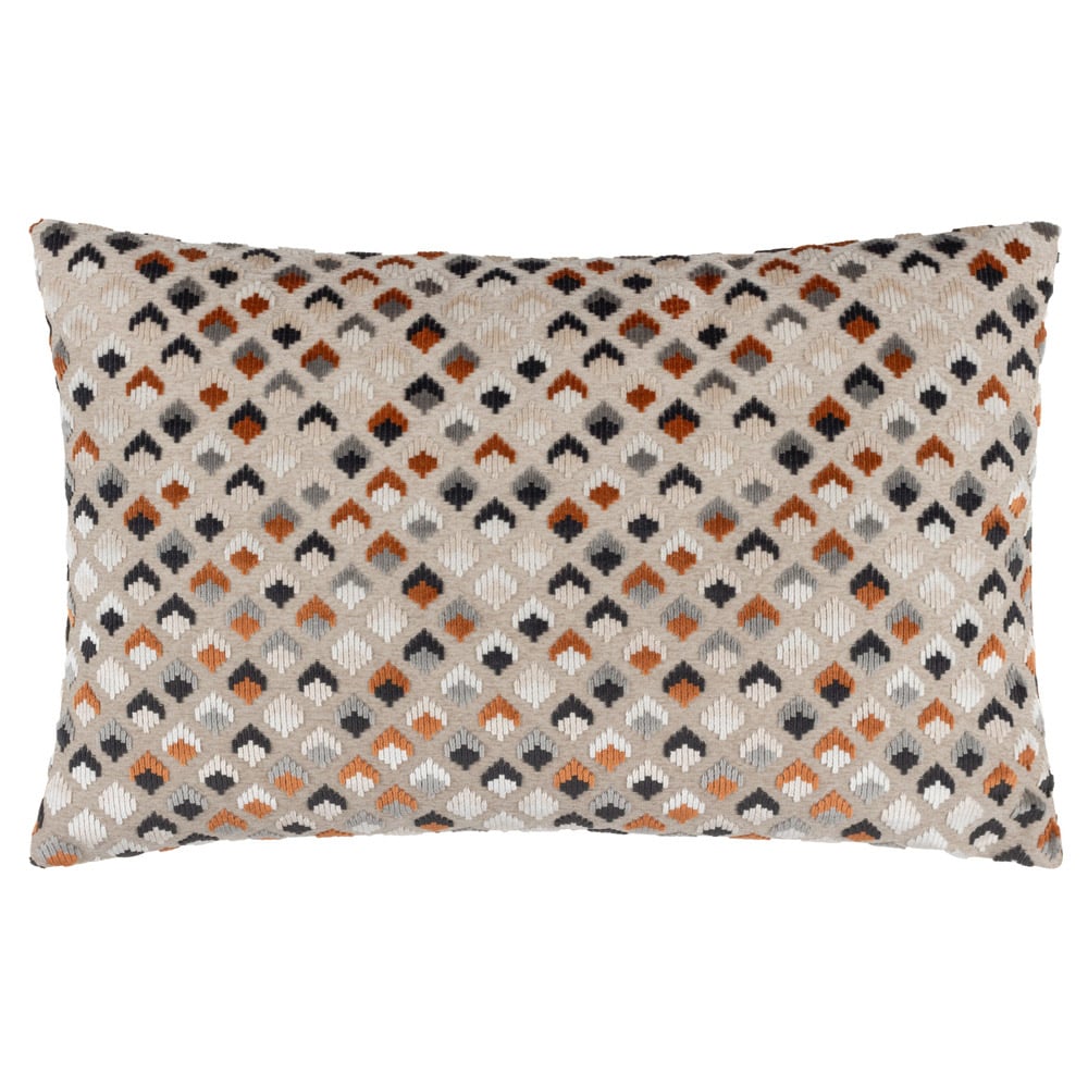 Paoletti Lexington Ginger and Grey Velvet Jacquard Cushion Image 1