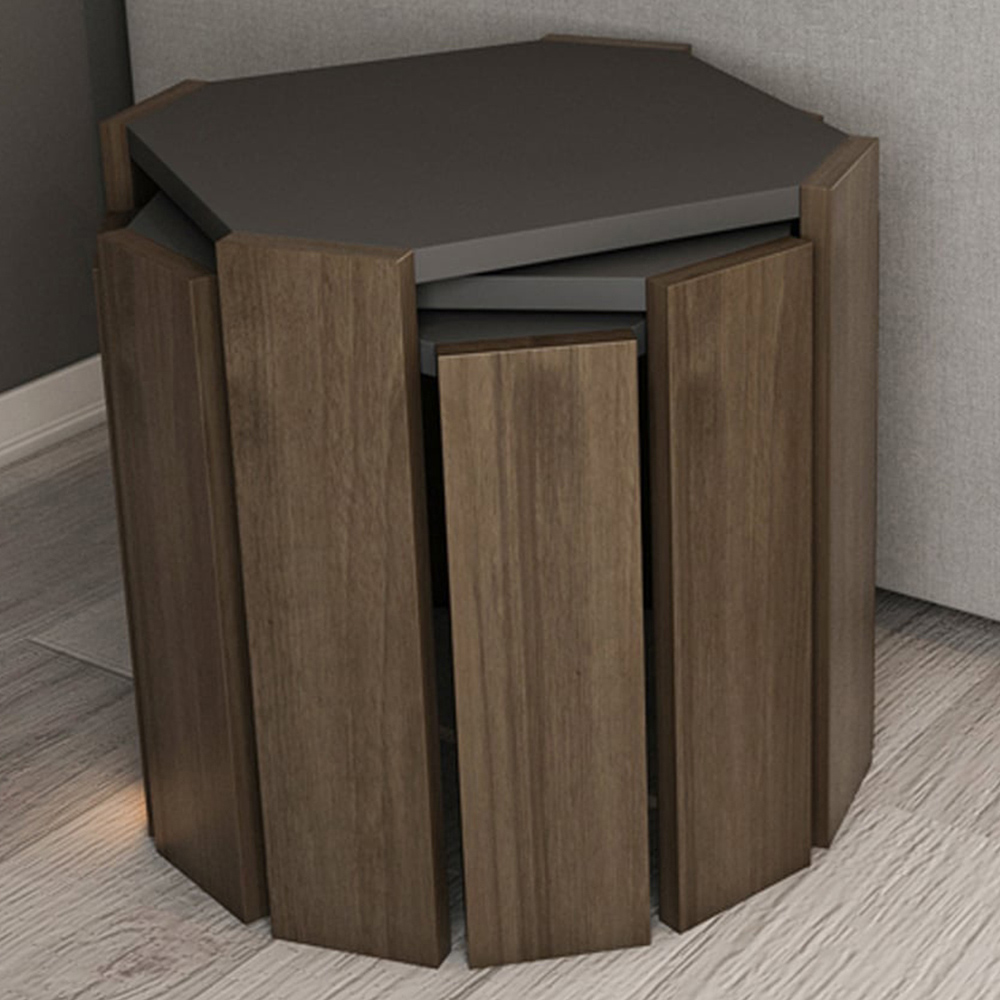 Decorotika Lori 3 Piece Anthracite and Walnut Nesting Coffee Table Image 1