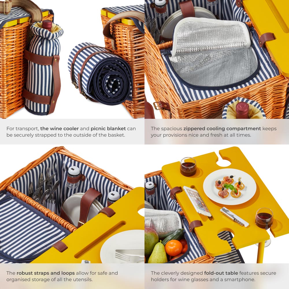 tectake Rugen 4 Person Picnic Basket with Cooler Compartment and Accessories Image 5
