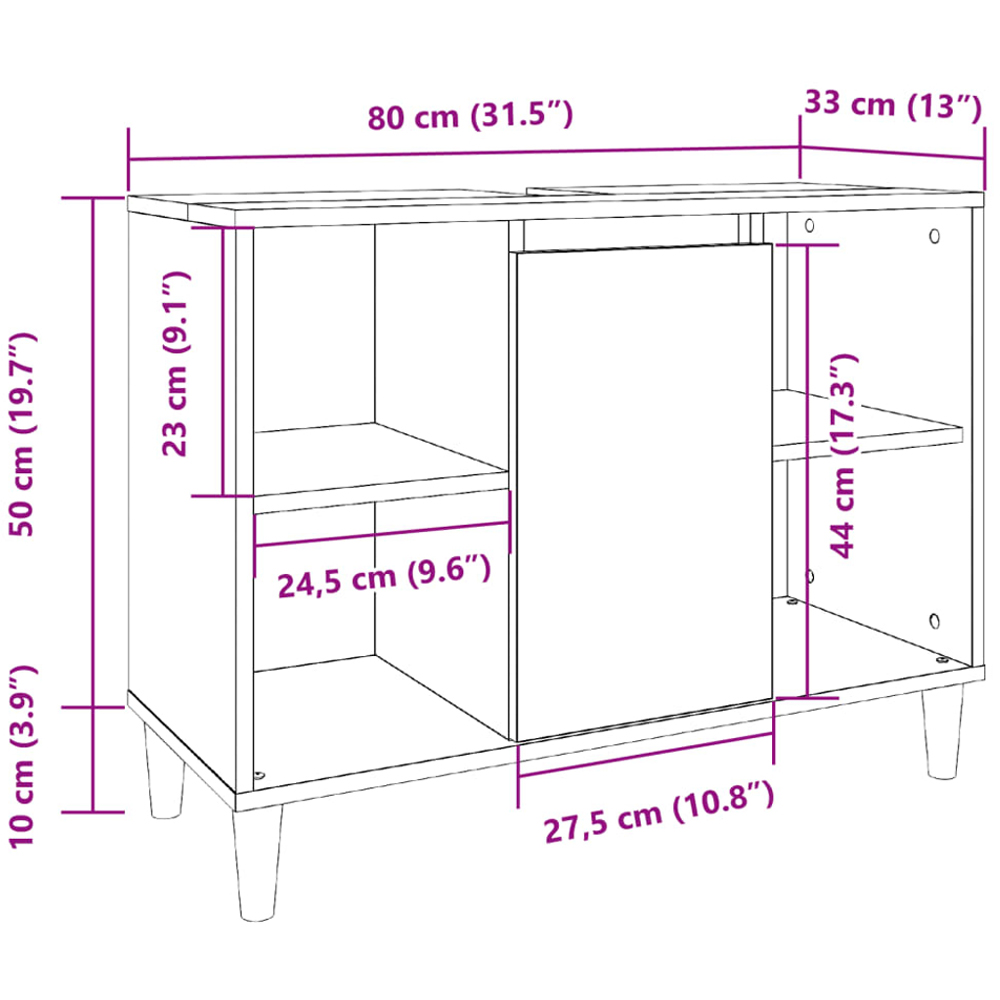 vidaXL Single Door 4 Open Shelf Sonoma Oak Bathroom Sink Cabinet Image 9