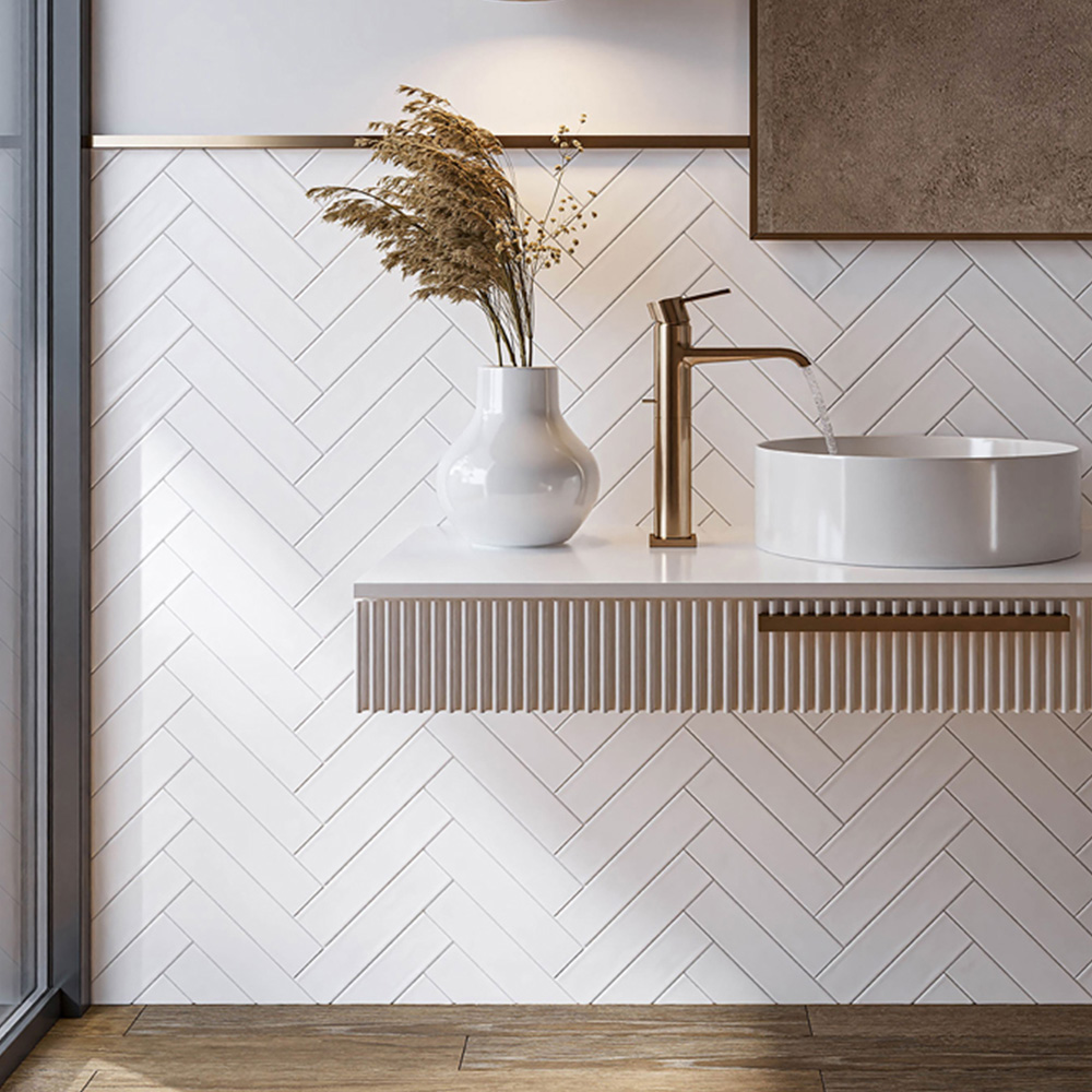 Top Ceramics Matt White Satin Flat Bumpy Metro Ceramic Wall Tile 300 x 75mm Image 1