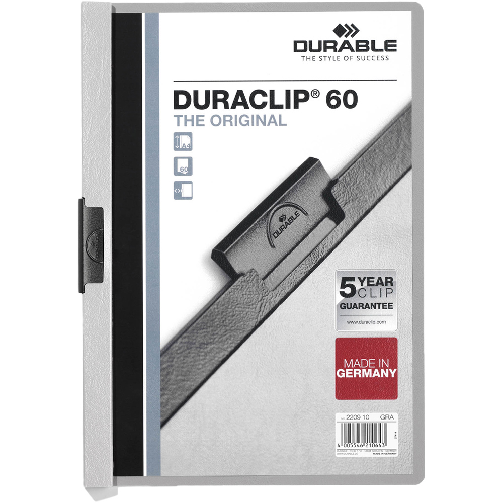 Durable DURACLIP A4 Grey 60 Sheet Document Clip File Folder 25 Pack Image 1