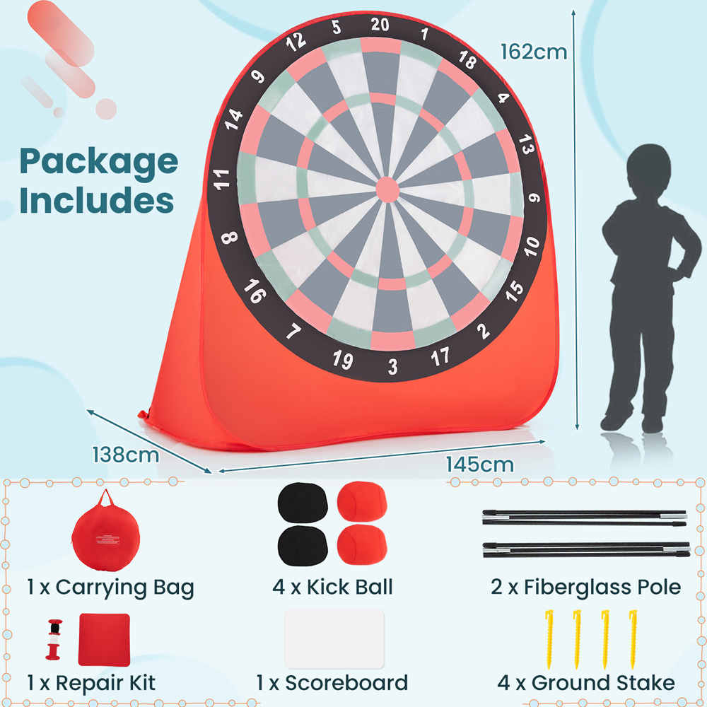 Costway Red Large Dart Board with 4 Kick Balls Image 9