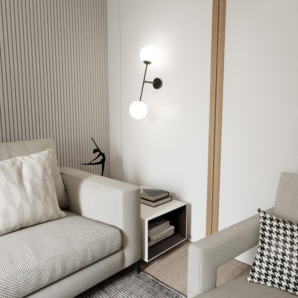 Emibig Linear 2 Light White Shade Black Wall Lamp Image 5
