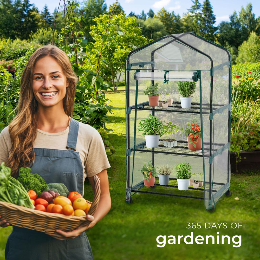 tectake 3 Shelf 1.6 x 2.2ft Greenhouse with Tarpaulin Cover and Wheels Image 8