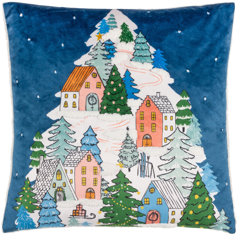 furn. Snowy Multicolour Village Tree Boucle Cushion Image 1