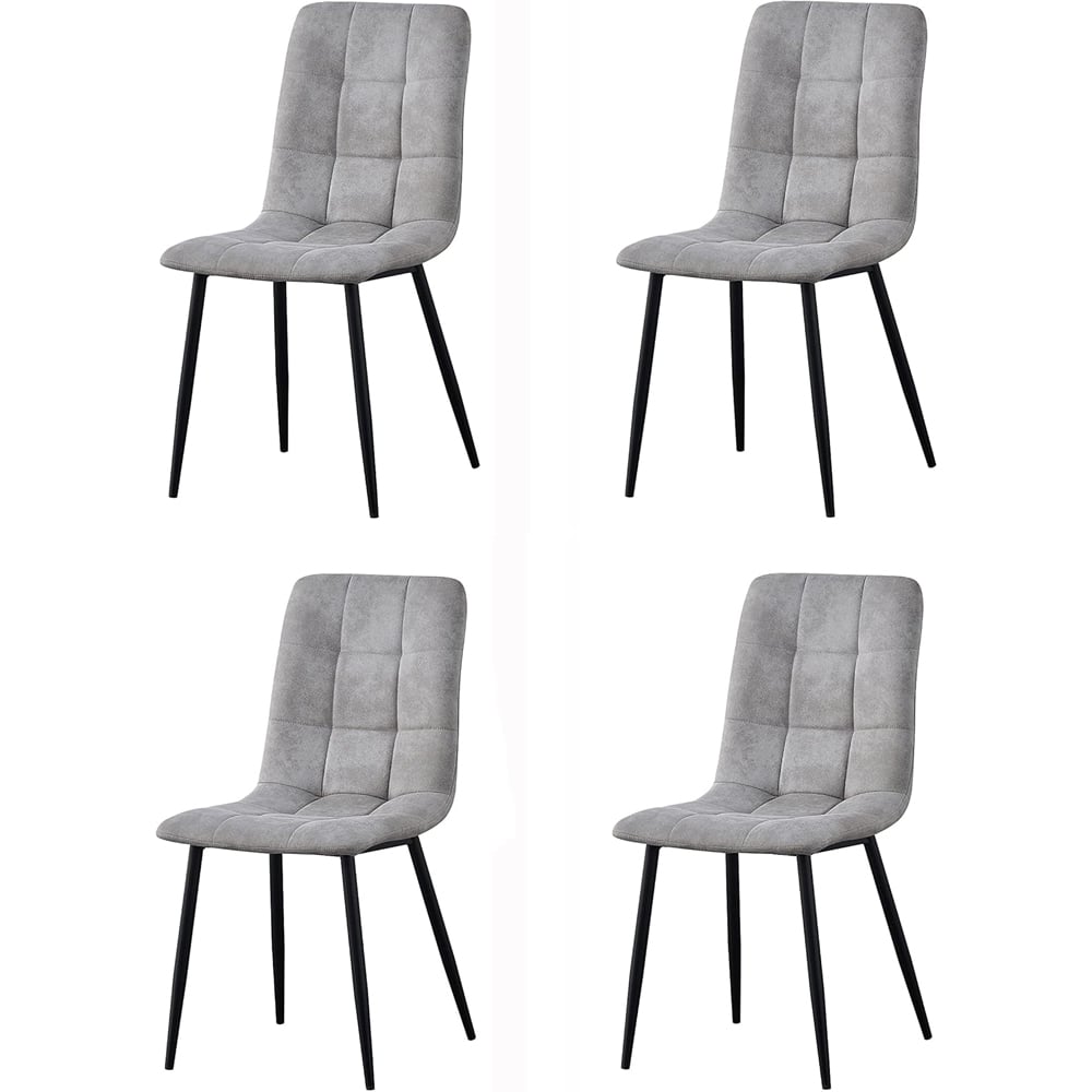 wilko Henri Set of 4 Light Grey Faux Suede Leather Dining Chairs Image 2