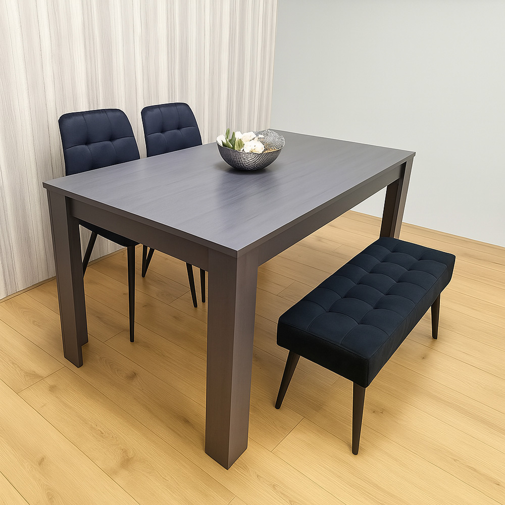 Portland 4 Seater Velvet Dining Set with Bench Black and Grey Image 6