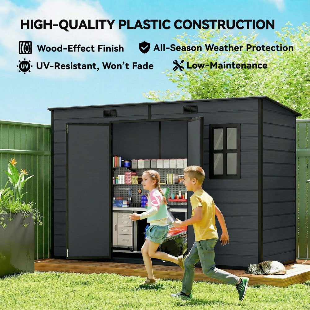 Outsunny 10 x 4ft Dark Grey Pent Garden Shed with Built-In Floor Image 7