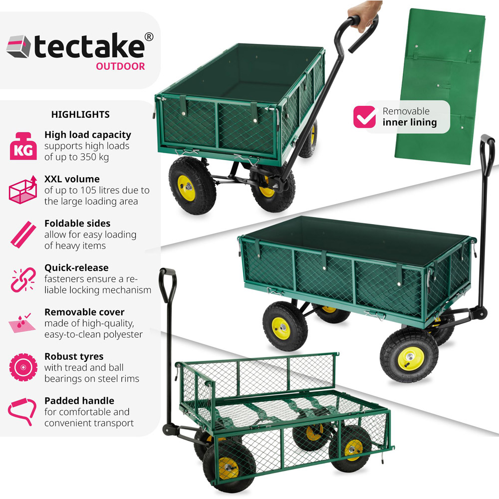 tectake Foldable Side Walls Steering Axle Garden Trolley with 350kg Load Capacity Image 4