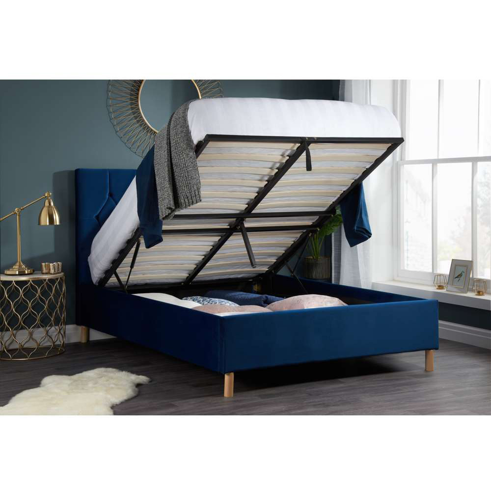Loxley Small Double Blue Fabric Ottoman Bed Image 3