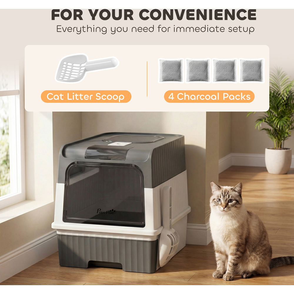 PawHut Grey Enclosed Cat Litter Box with Lid and Pull-Out Drawer Image 6