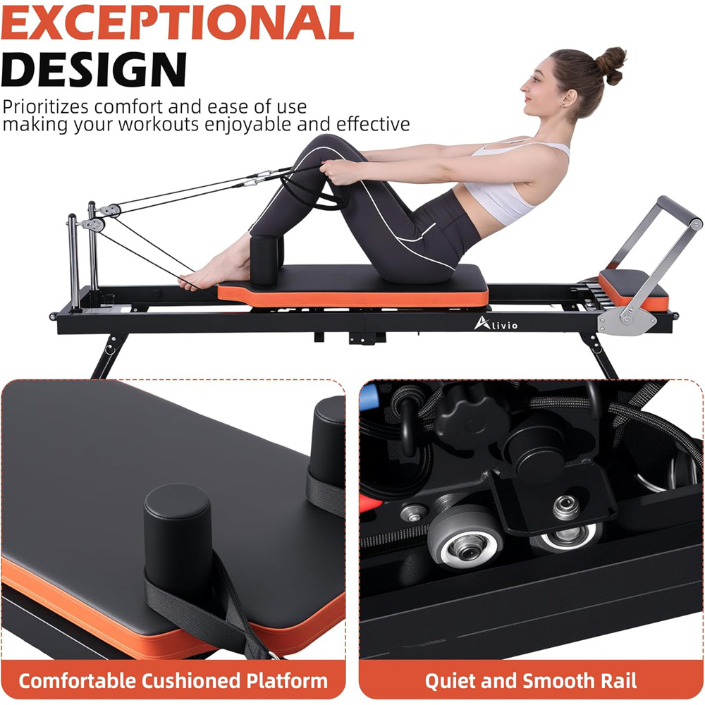 Alivio Foldable Full Body Pilates Reformer Workout Machine with Adjustable Pulley and Foot Pedal Image 8