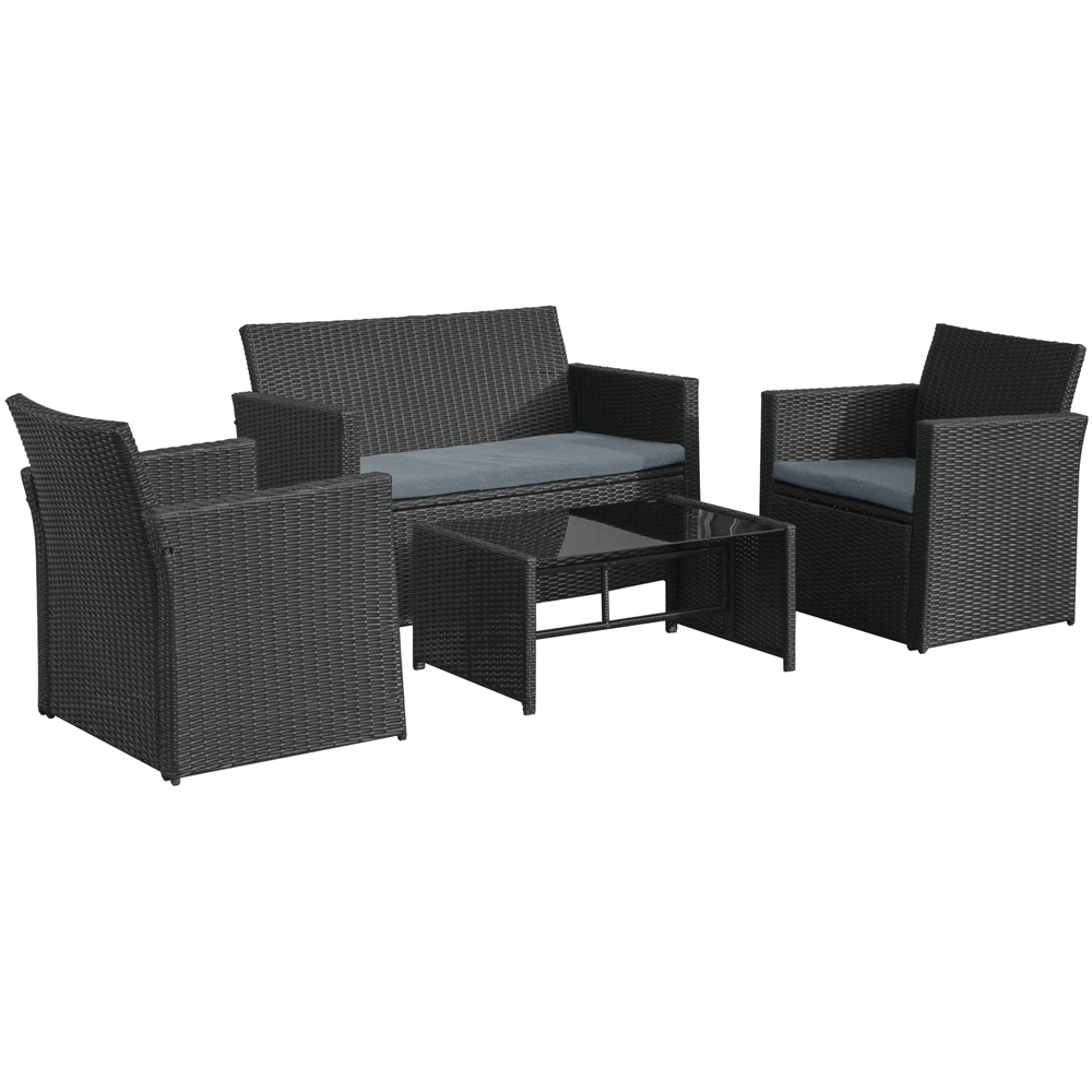 Outsunny 4 Seater Black and Grey PE Rattan Sofa Lounge Set Image 2