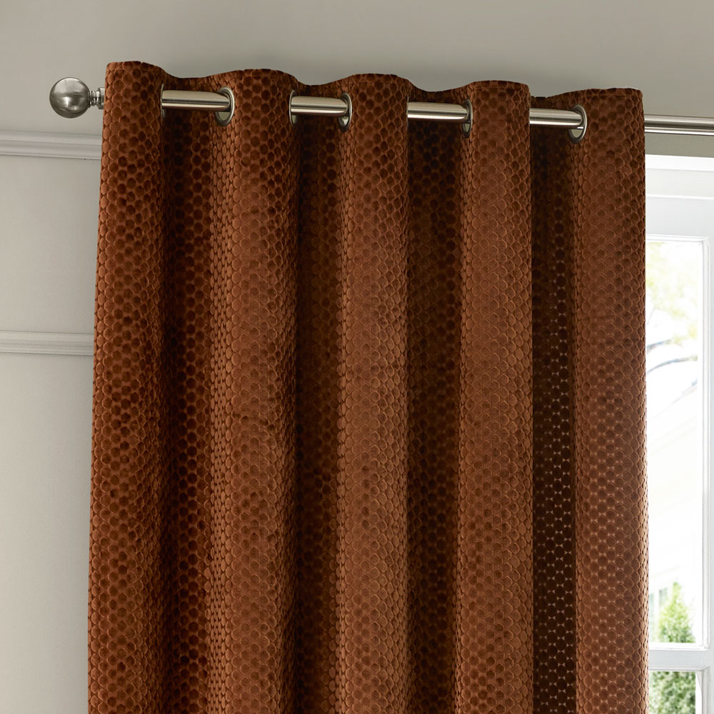 Paoletti Neptune Copper Fully Lined Velvet Eyelet Curtains 229 x 229cm Image 2