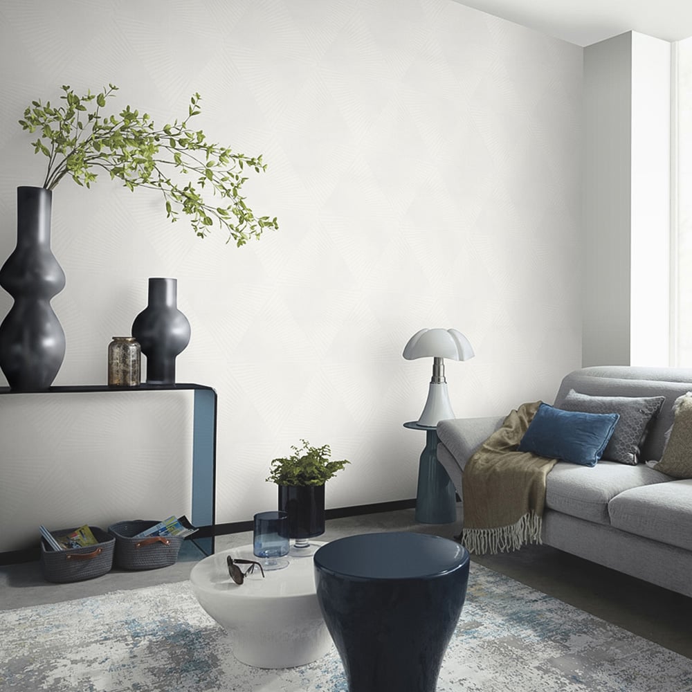 Erismann In Style Opulent 3D Effect Geometric White Satin Finish Vinyl Wallpaper Image 4