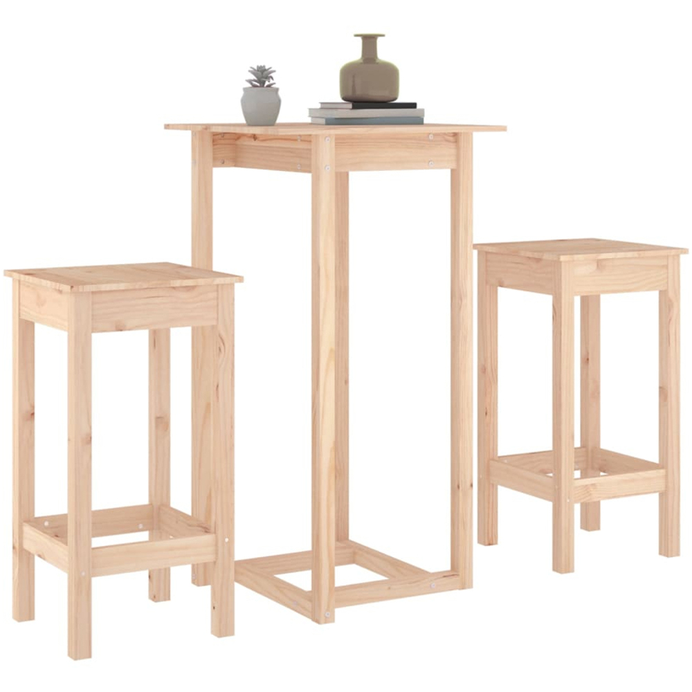 vidaXL Natural Solid Pine Wood Bar Table Set of 3 Image 3