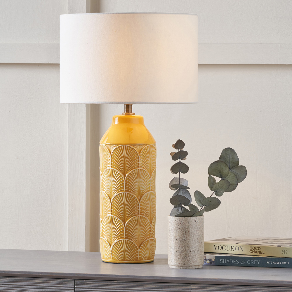 Pacific Lifestyle Bethan Mustard Embossed Ceramic Table Lamp Image 2