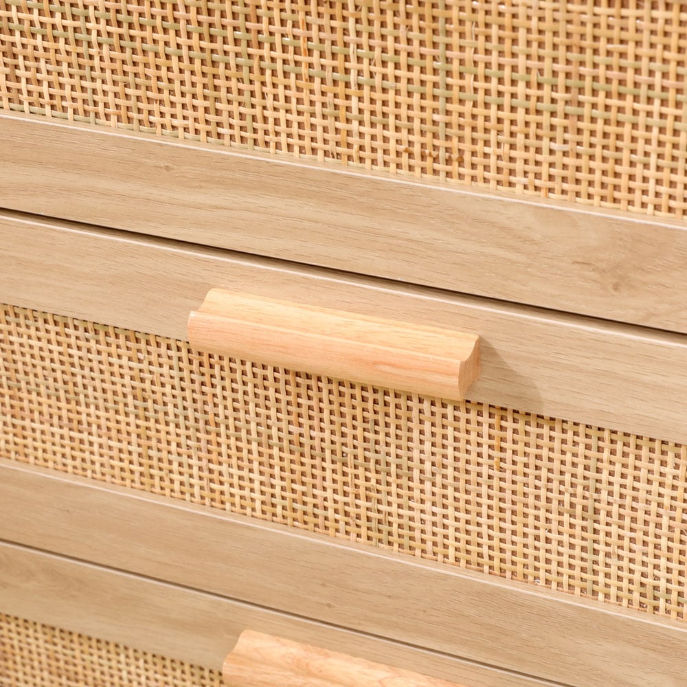 FurnitureHMD 6 Drawer Black and Natural Rattan Woven Front Wooden Chest of Drawers Image 6