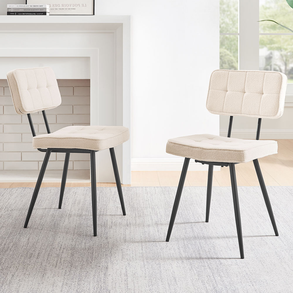 Furniturebox Boston Set of 2 Cream and Black Boucle Fabric Dining Chair Image 1