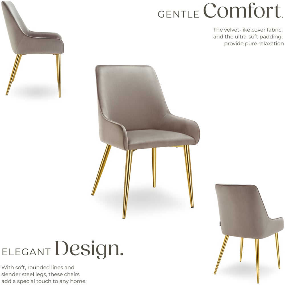 Tectake Avane Set of 4 Taupe Velvet Padded High Backrest Dining Chair Image 3