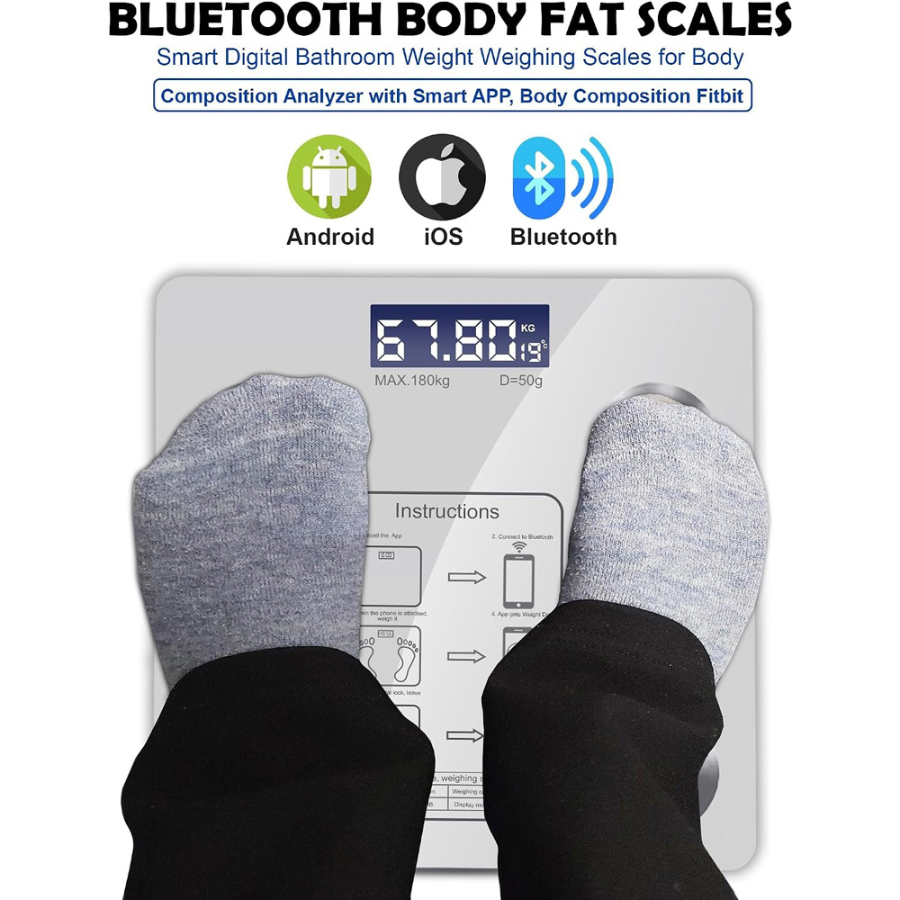 ATEK White Bluetooth Smart Body Fat Digital Bathroom Scale Image 3