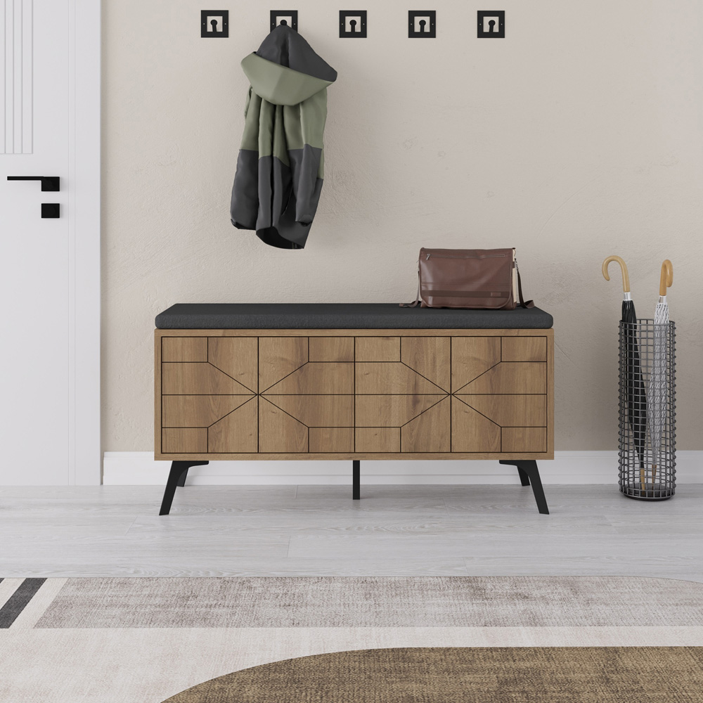 Decortie Dune 4 Door Dark Oak Effect Modern Shoe Storage Bench Image 5