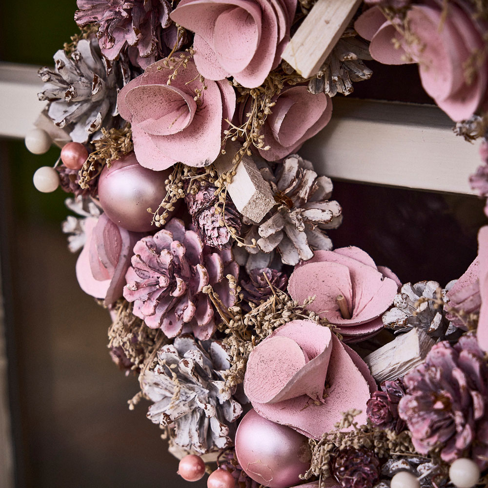 Dibor Pink Roses Christmas Wreath 38cm Image 4