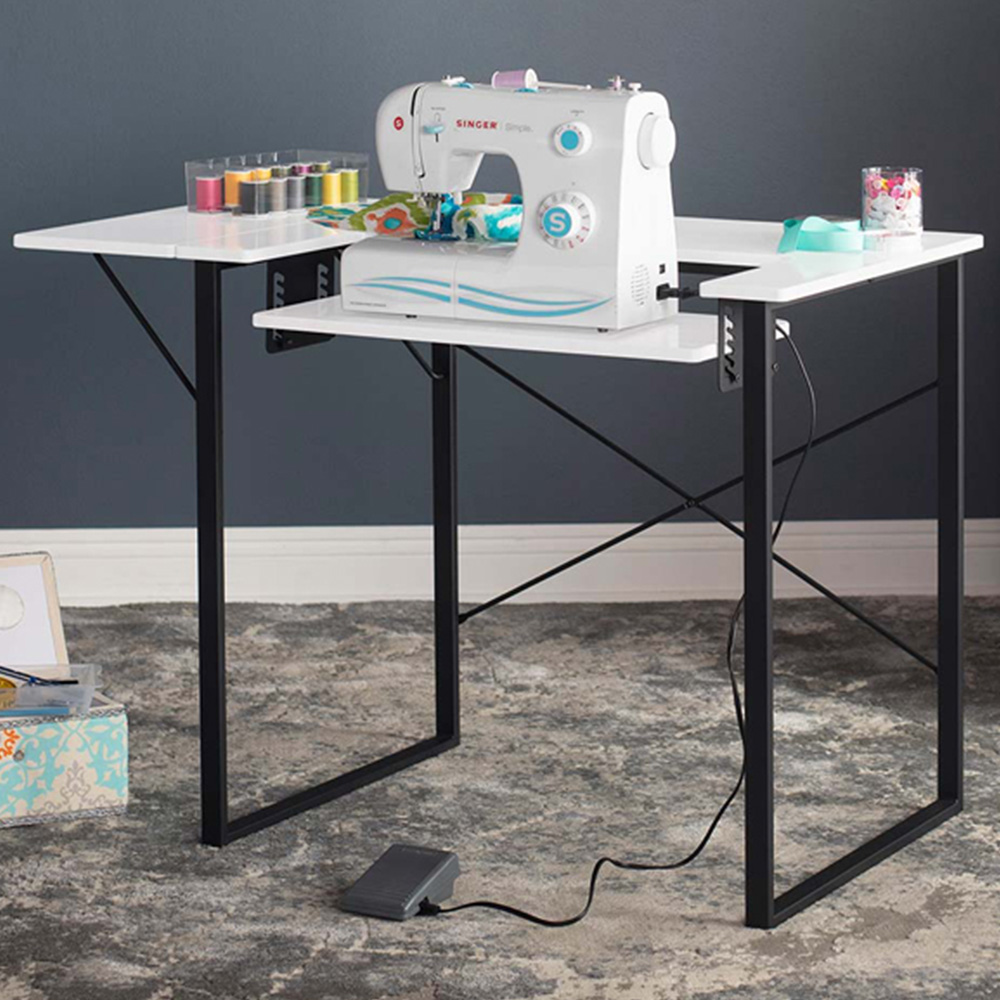 Sewing Online 13405 Charcoal Black and White Dart Sewing Machine Table with Foldable Top Image 1