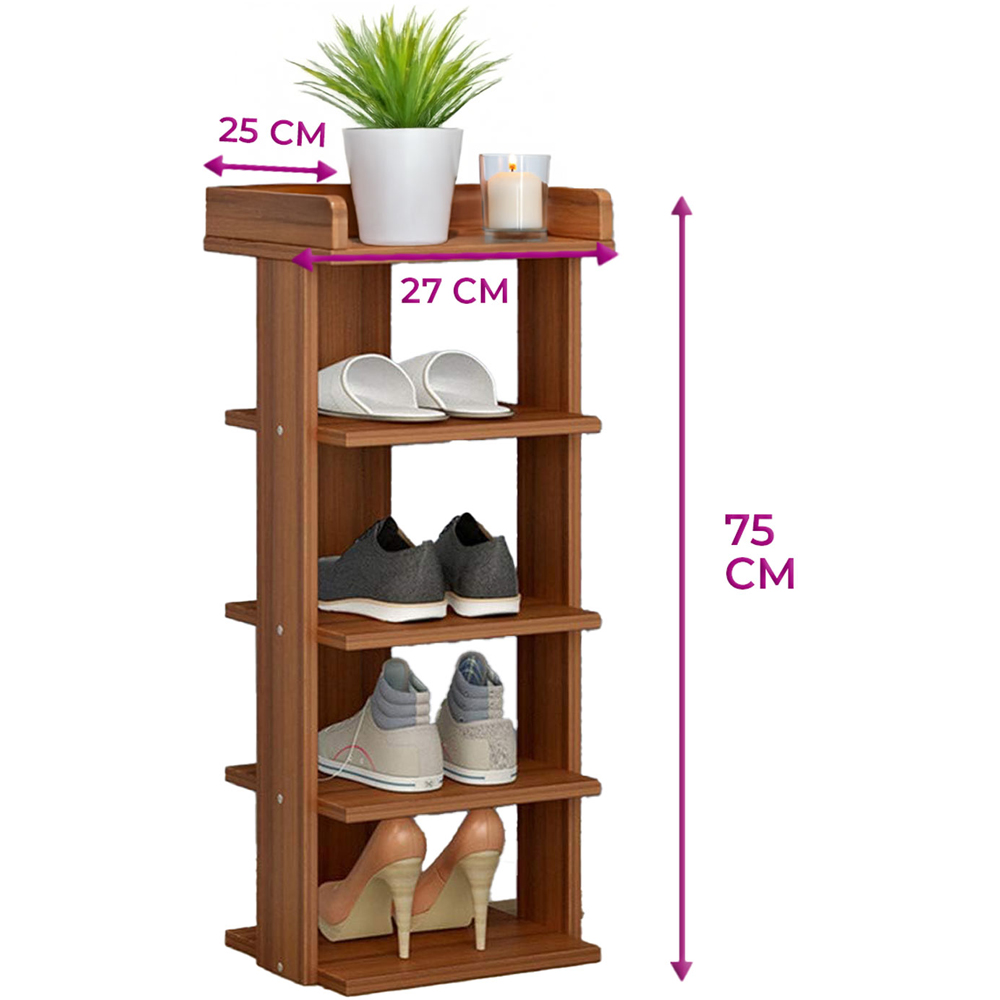 Neo 5 Shelf Walnut Wooden Shoe Rack Image 7
