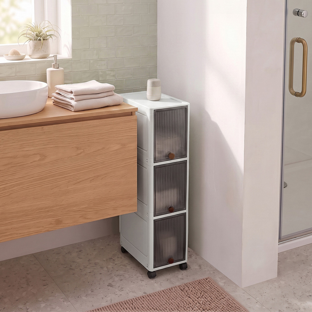 Living and Home 3-Tier Transparent Grey Slim Storage Cabinet with Wheels Image 7