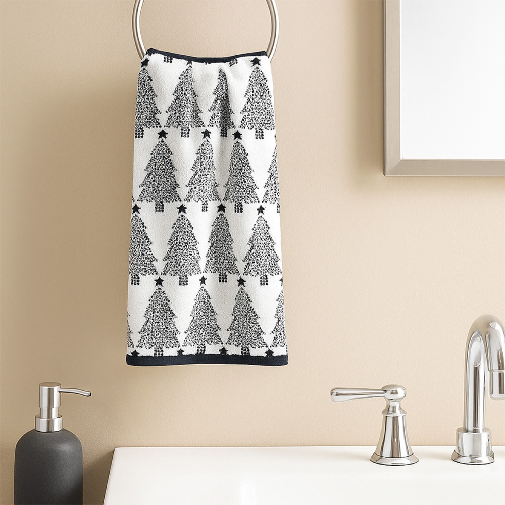 Odyssey Collection Monochrome Christmas Tree Hand Towel 2 Pack Image 2