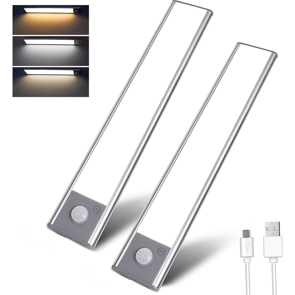 ExtraStar 2 Pack 1W Rechargeable Smart Sensor Tri Tone Temperature Wardrobe Cabinet Light Image 1