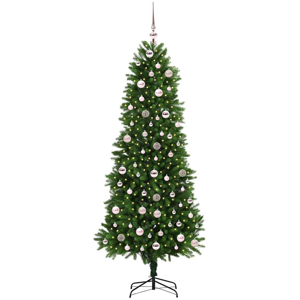 vidaXL Pre-Lit Pink Baubles Green Artificial Christmas Tree 8ft Image 1