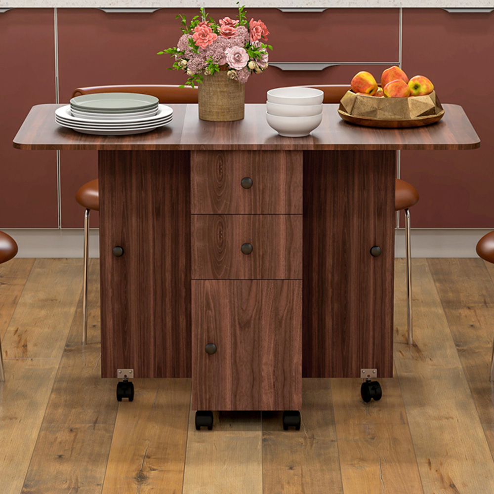 HOMCOM 6 Seater Distressed Brown Drop Leaf Dining Table Image 1