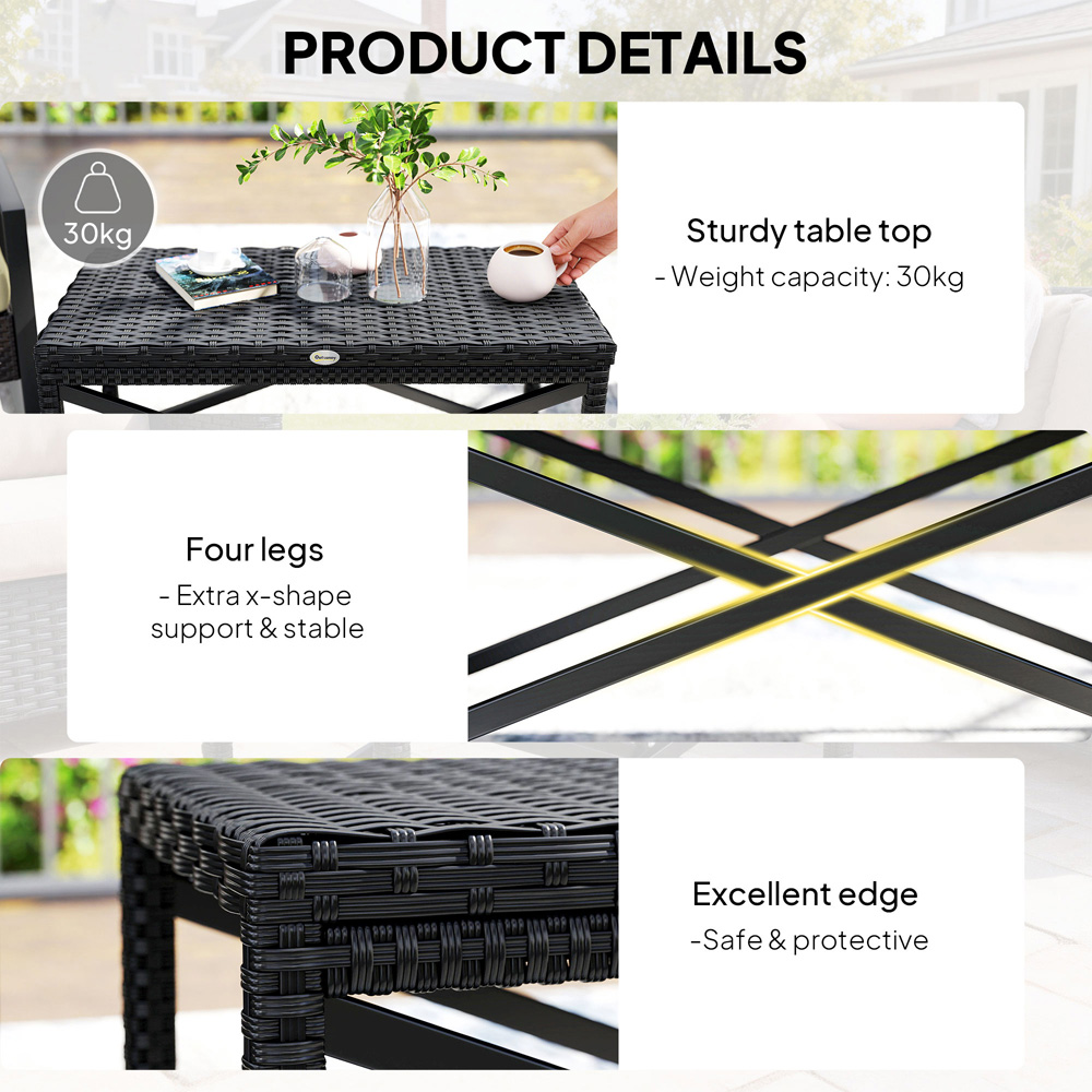 Outsunny Black PE Rattan Plastic Board Garden Coffee Table Image 6